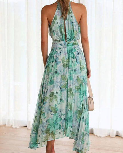 Printed Sleeveless Pleated Dress
