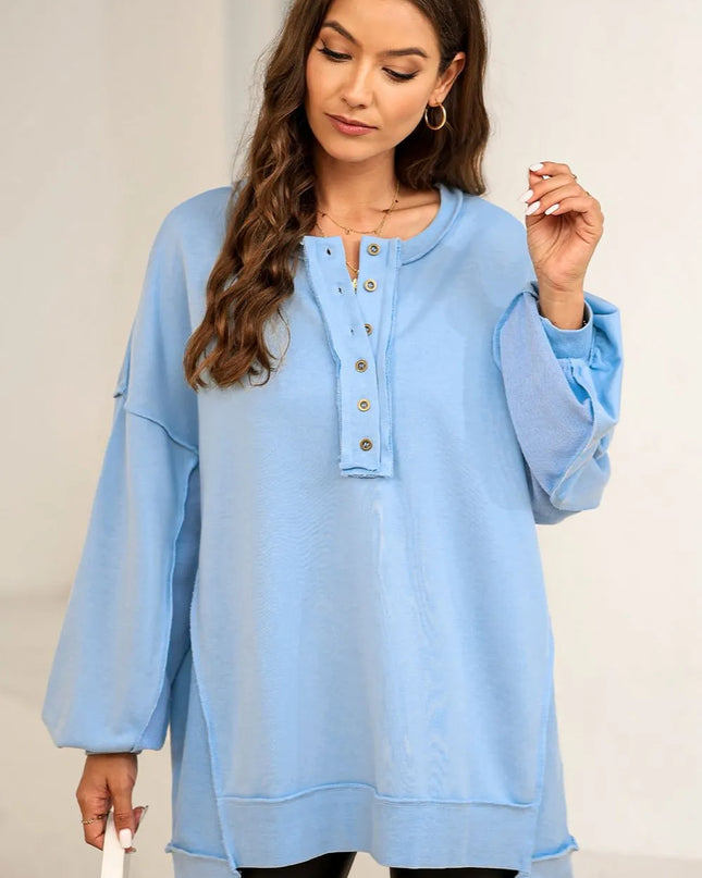 Buttoned Dropped Shoulder Sweatshirt