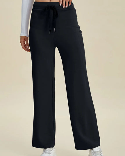 Basic Bae Full Size Air Scuba Drawstring Wide Leg Pants Black