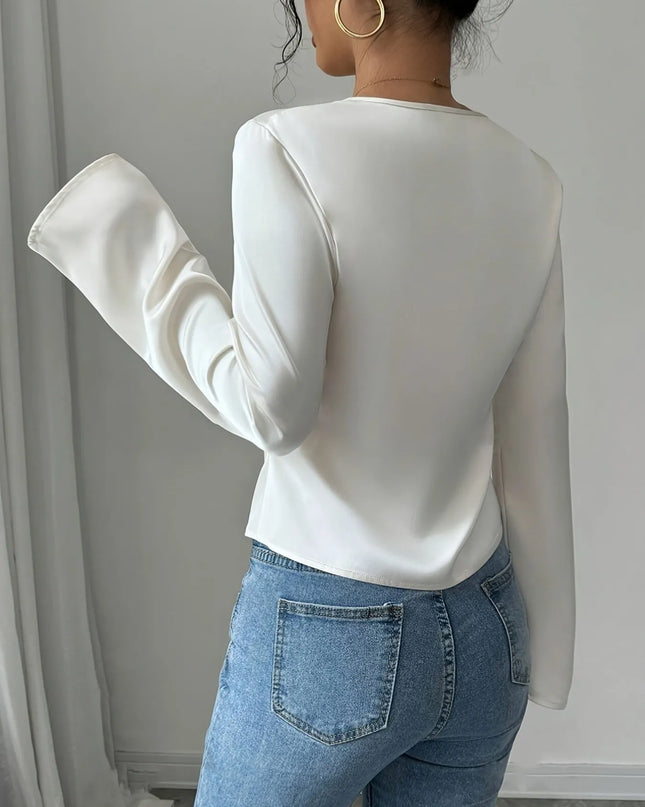 V-Neck Twist Front Long Sleeve Blouse