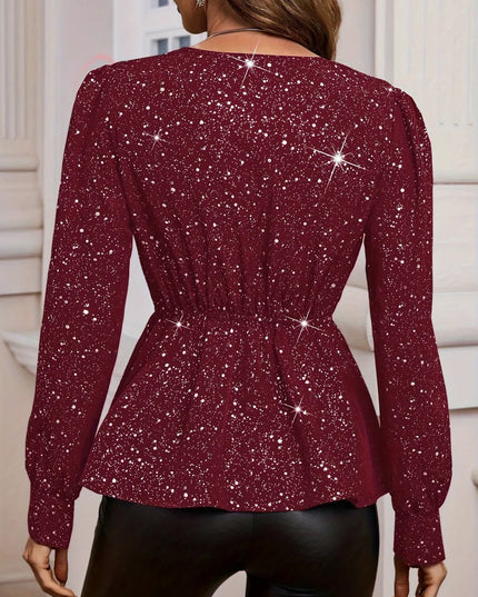 Asymmetrical Hem Surplice Long Sleeve Blouse