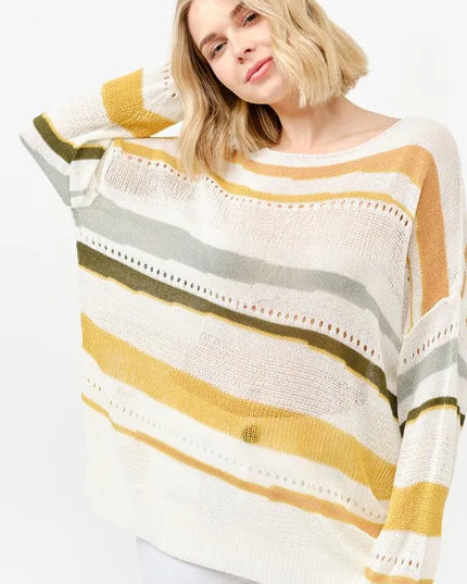 And The Why Abstract Striped Light Weight Loose Sweater MULTI