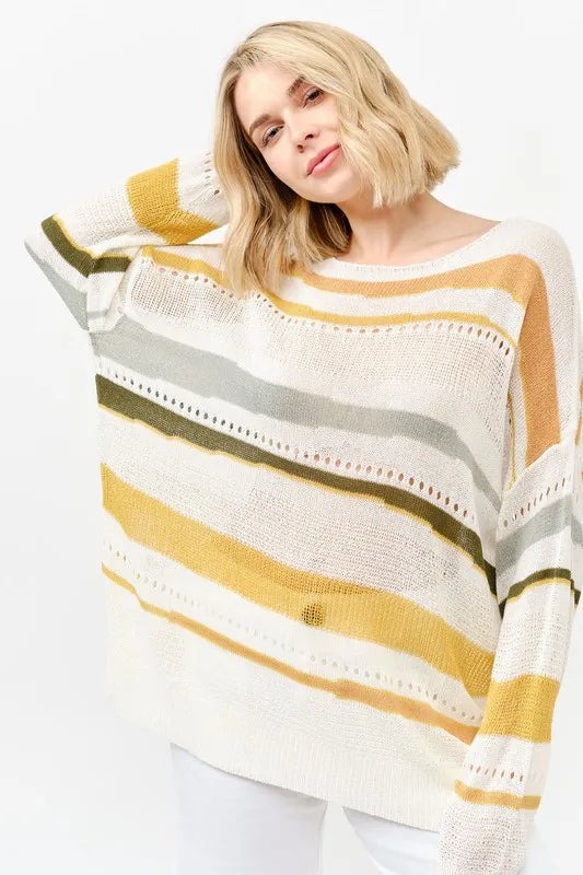 And The Why Abstract Striped Light Weight Loose Sweater MULTI