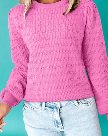 Texture Round Neck Long Sleeve Sweater