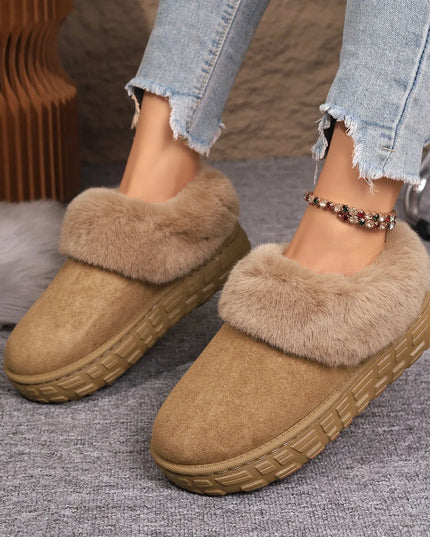 Faux Fur Lined Suede Winter Boots Brown