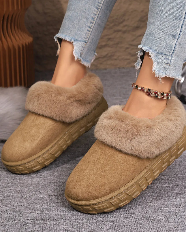 Faux Fur Lined Suede Winter Boots Brown
