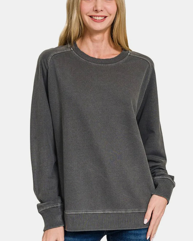Zenana Full Size Pigment Dyed French Terry Sweatshirt Black
