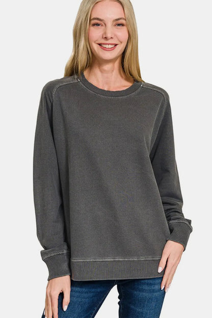 Zenana Full Size Pigment Dyed French Terry Sweatshirt Black