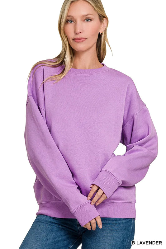 Zenana Fleece Crewneck Long Sleeve Sweatshirt B LAVENDER