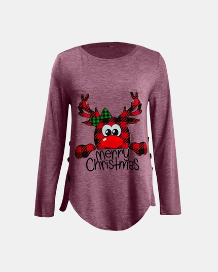 Full Size Reindeer Round Neck Long Sleeve T-Shirt