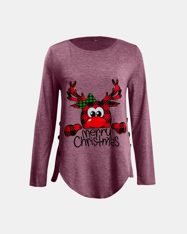 Full Size Reindeer Round Neck Long Sleeve T-Shirt