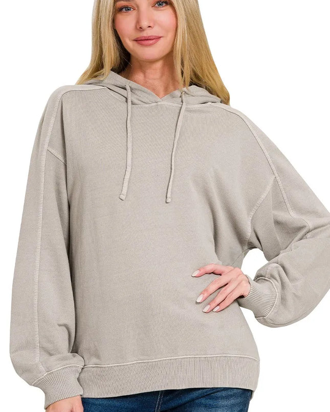Zenana French Terry Pigment Dye & Enzyme Washing Hoodie ASH MOCHA