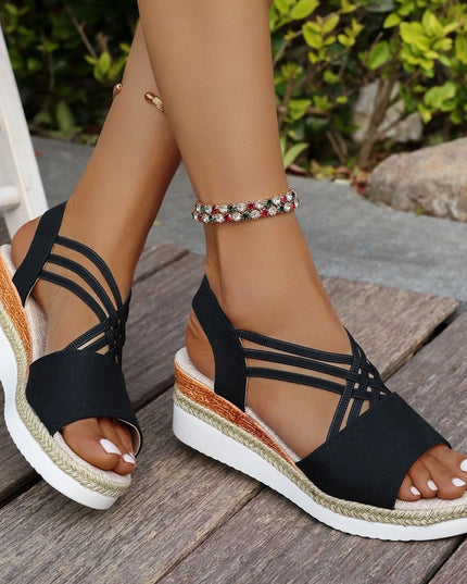 Cross-Strap Platform Wedge Sandals with Ankle Strap 
