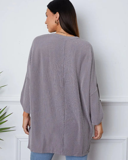 Notched Roll-Tab Sleeve Blouse