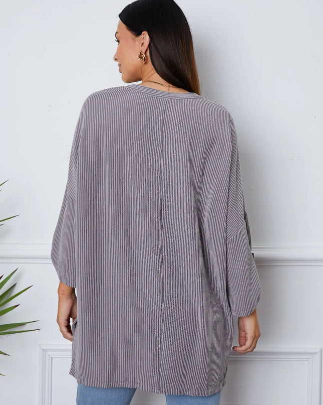 Notched Roll-Tab Sleeve Blouse