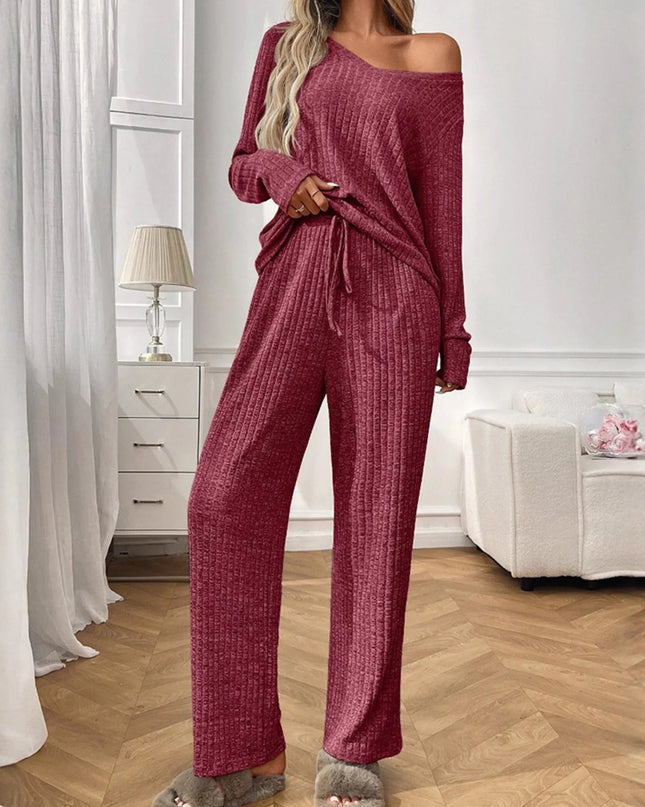 Ribbed Long Sleeve Top and Pants Lounge Set