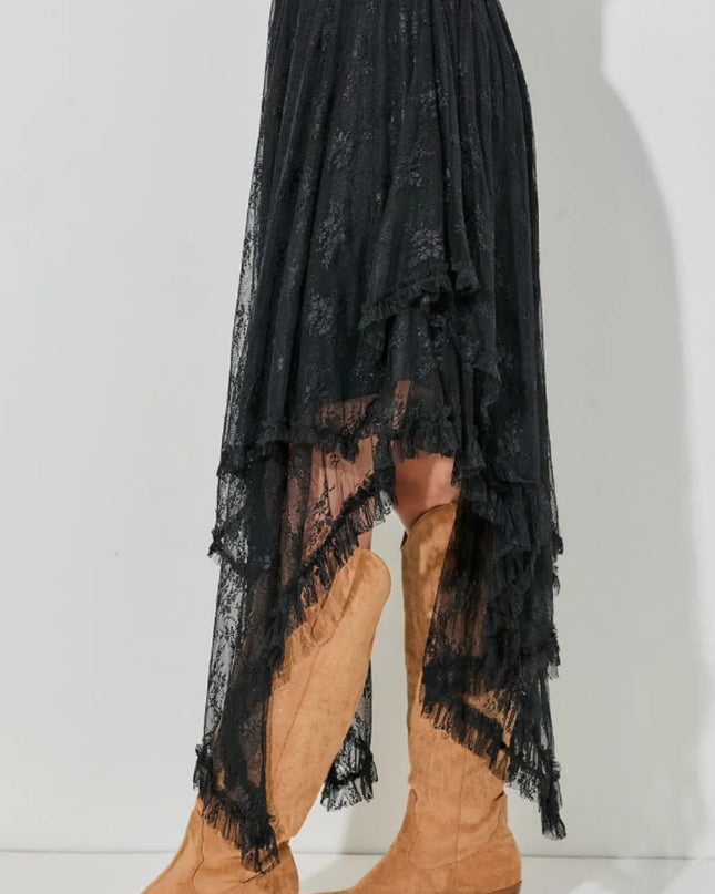 Elastic Waist Asymmetrical Lace Skirt