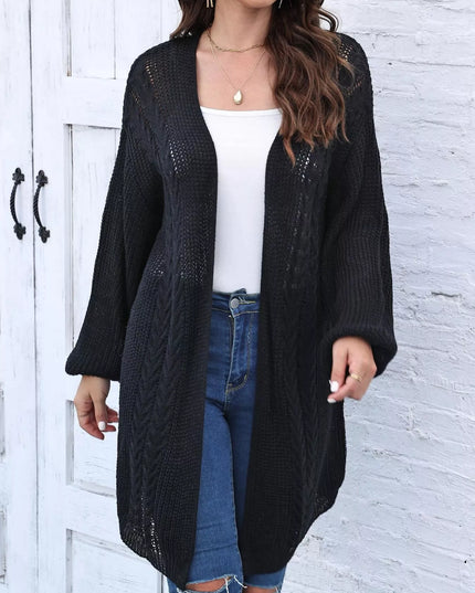 Open Front Long Sleeve Cardigan Black One Size