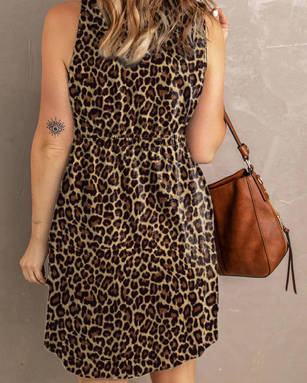 Double Take Printed Scoop Neck Sleeveless Buttoned Magic Dress with Pockets