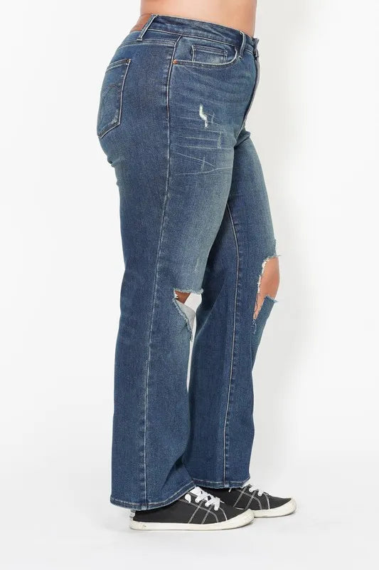 Judy Blue Full Size Hw Ripped Knee Dad Jeans Plus Size