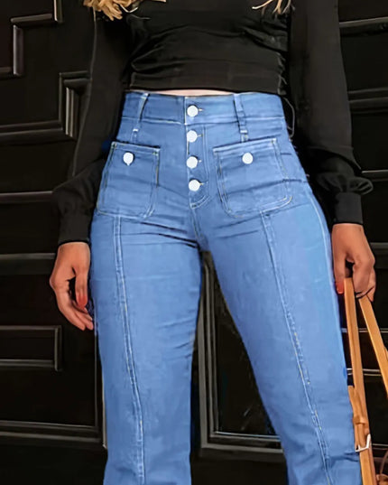 Button Fly High Waist Flare Jeans