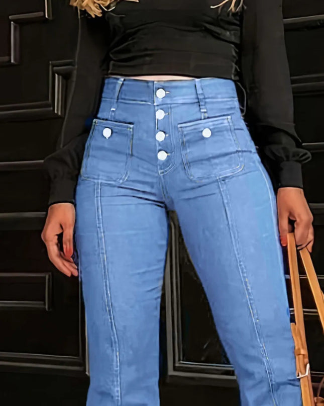 Button Fly High Waist Flare Jeans