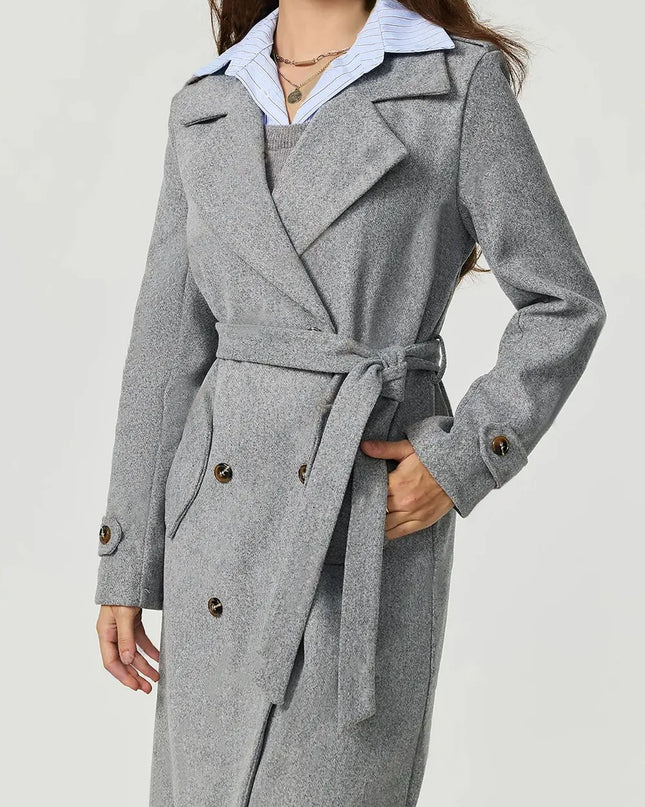 Collared Neck Long Sleeve Longline Coat