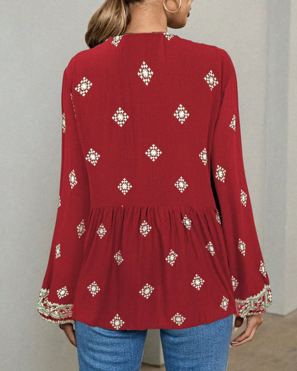 Tie Front Long Sleeve Blouse