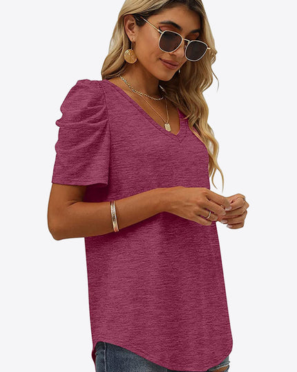 V-Neck Puff Sleeve Tee