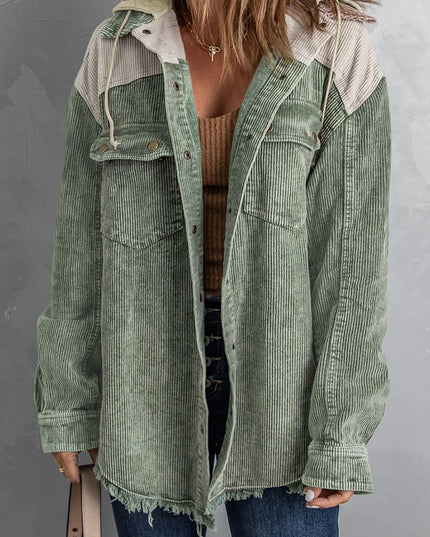 Snap Front Hooded Corduroy Shacket