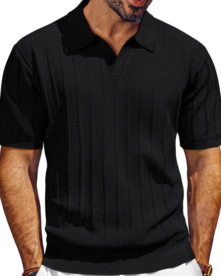 Men's Full Size Textured Collared Neck Short Sleeve Polo Plus Size Black