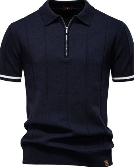 Men's Classic Zip-Neck Knitted Polo Shirt Navy