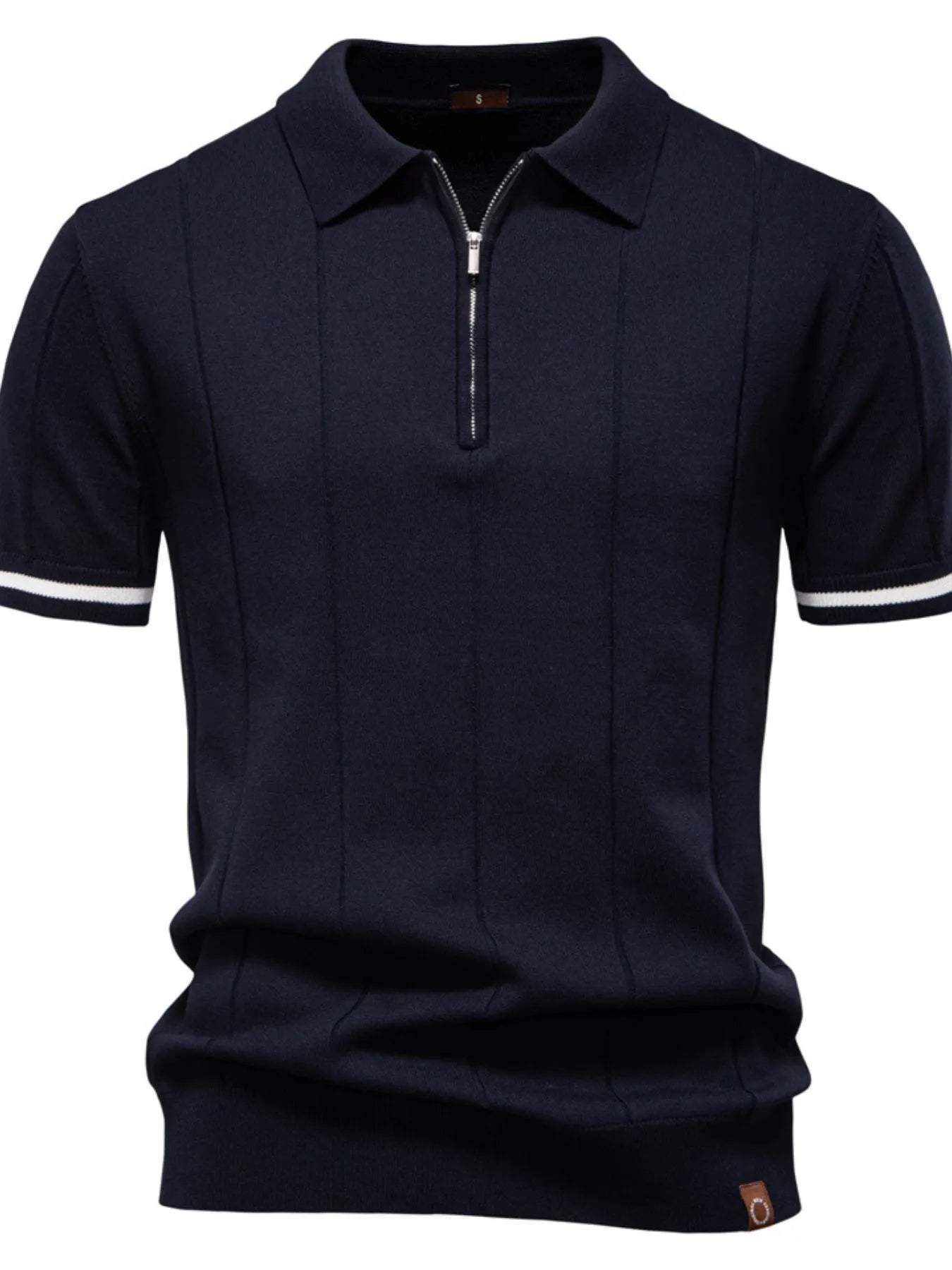 Men's Classic Zip-Neck Knitted Polo Shirt Navy