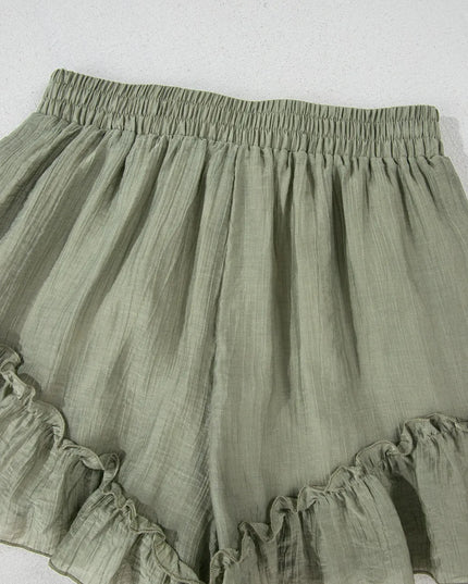 Textured Tie Waist Ruffle Hem Shorts