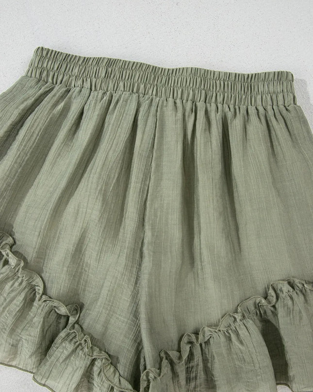 Textured Tie Waist Ruffle Hem Shorts