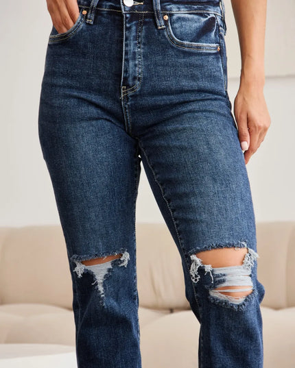 RFM Crop Dylan Full Size Tummy Control Distressed High Waist Raw Hem Jeans