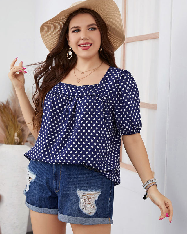 Honey Plus Size Polka Dot Square Neck Blouse