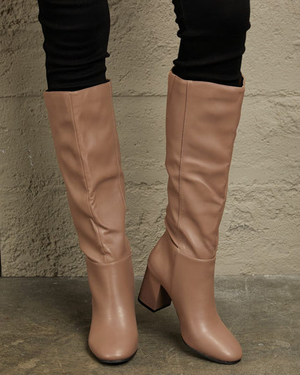 East Lion Corp Block Heel Knee High Boots Mocha