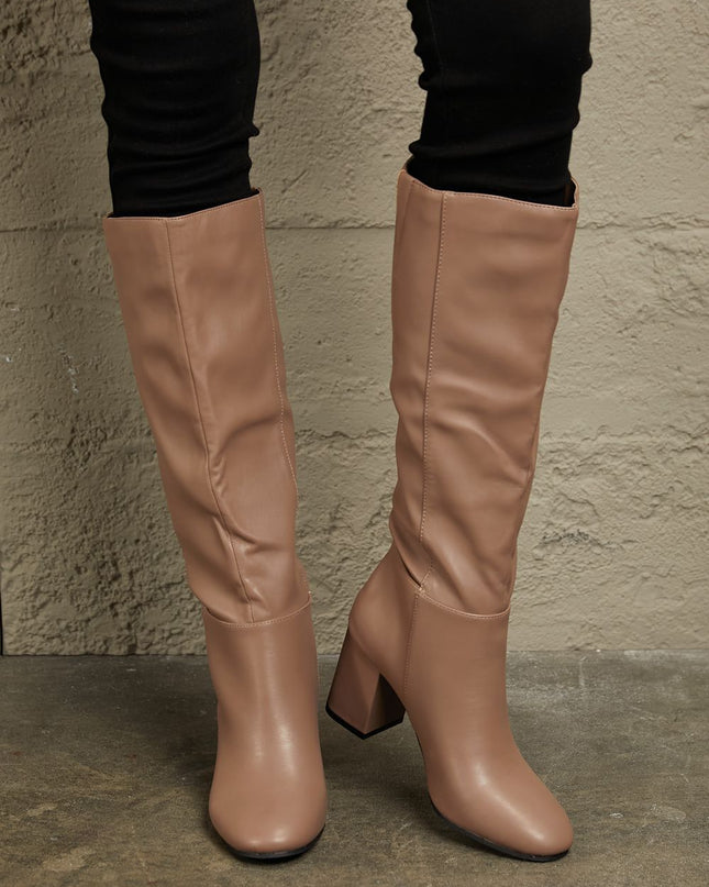 East Lion Corp Block Heel Knee High Boots Mocha