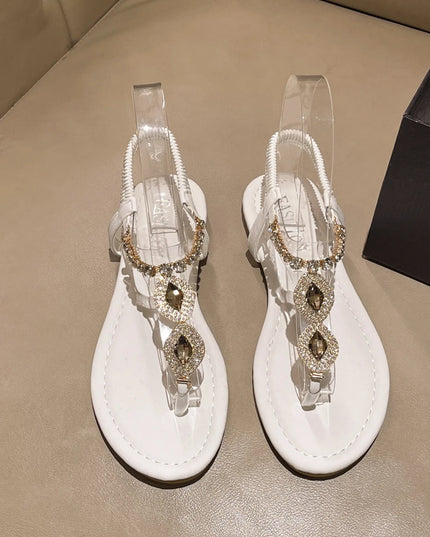 Rhinestone T-Strap Flat Sandals 