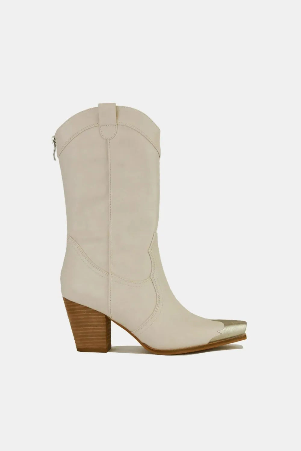 Beast Fashion Metal-Toe Block Heel Ankle Boots Ivory