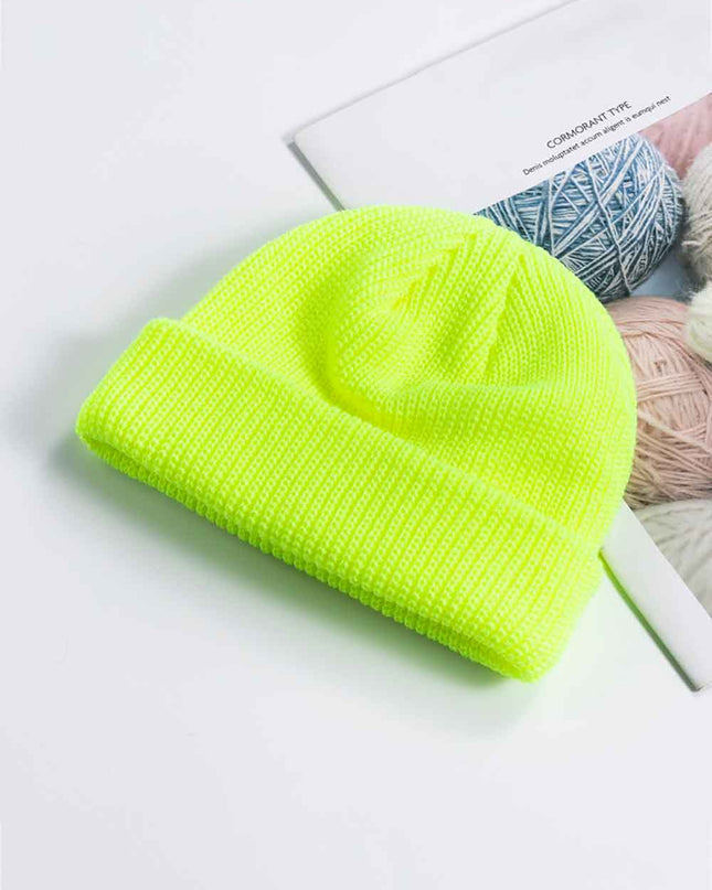 Cozy Rib-Knit Cuff Beanie Yellow One Size