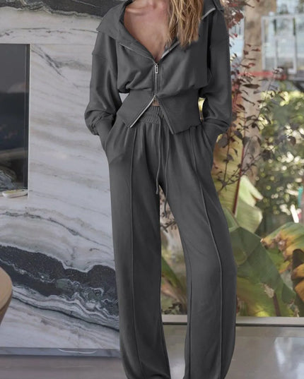 Zip-Up Hoodie and Pants Active Set Dark Gray