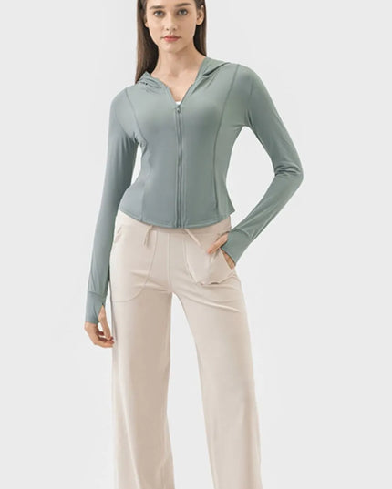 Millennia Pocketed Zip Up Hooded Long Sleeve Active Outerwear