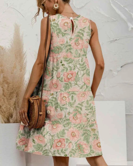 FAM-FAM Tiered Printed Round Neck Sleeveless Dress