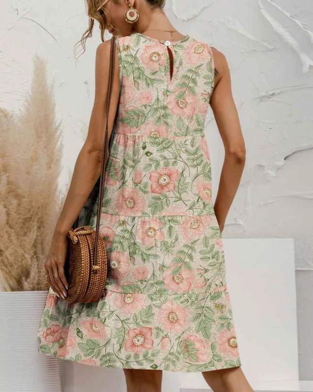 FAM-FAM Tiered Printed Round Neck Sleeveless Dress