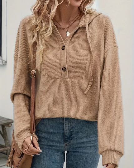 Drawstring Button Front Hoodie