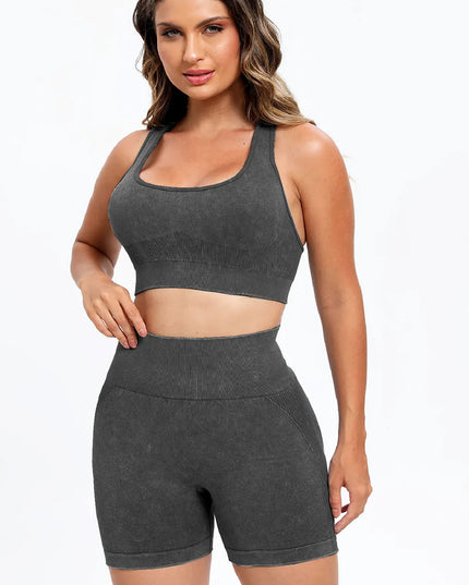 3 Piece Washed Square Neck Wide Strap Active Set 