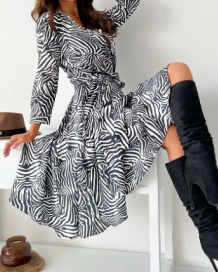 Printed Tie Waist Midi Dress 