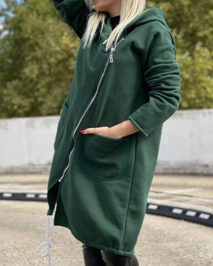 Full Size Asymmetrical Zip-Up Hooded Fleece Outerwear Plus Size